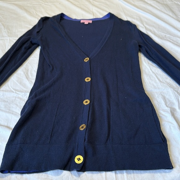 Lilly Pulitzer Womens Navy Blue Long Sleeves Button Front Cardigan Sweater Sz S - Picture 2 of 8